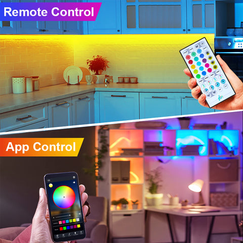 Maylit app-controlled RGB under-cabinet lighting enables wireless color control.