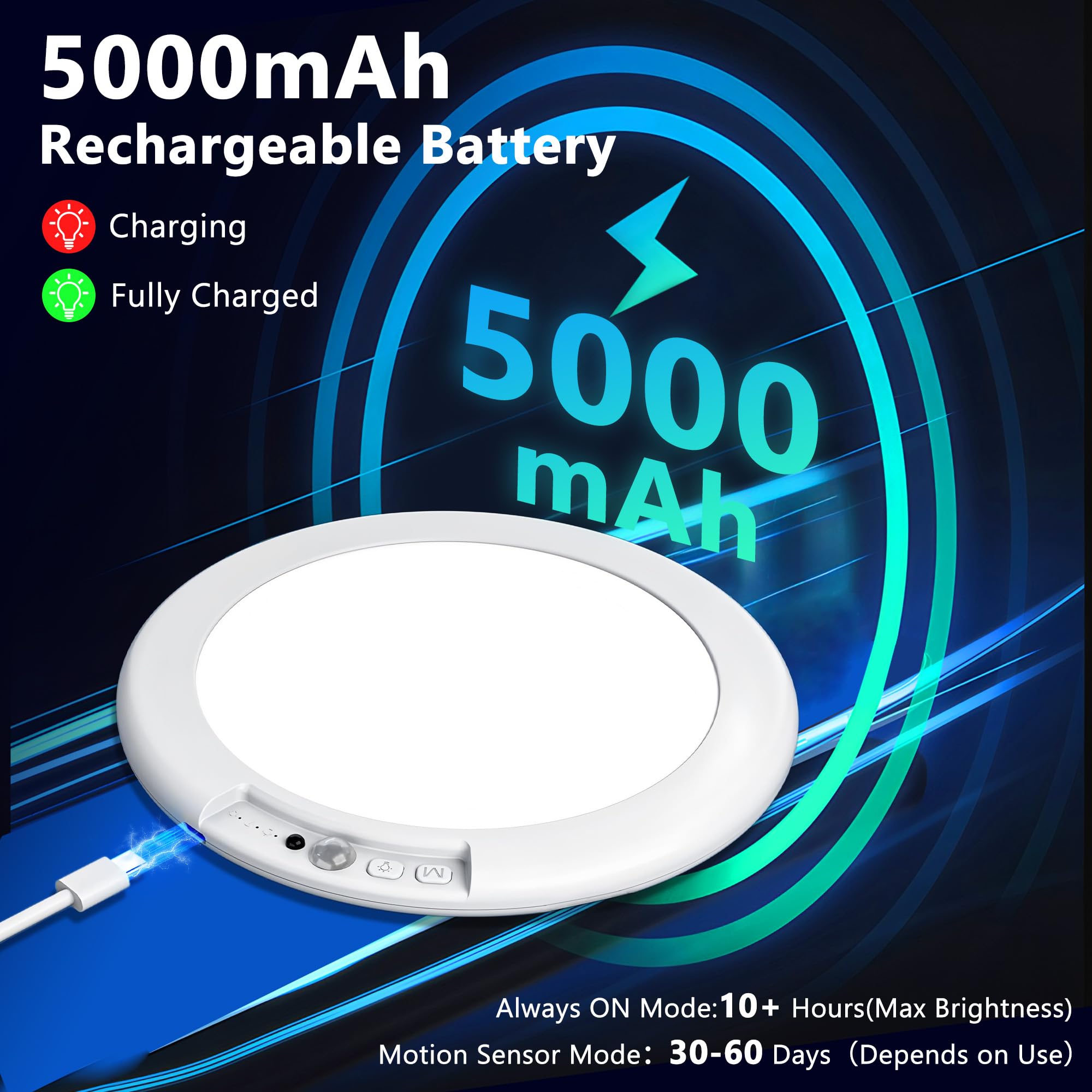 Maylit ceiling light battery compartment open highlighting long-lasting power