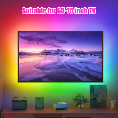 USB-powered Maylit backlight setup, easy to connect to the TV power source.
