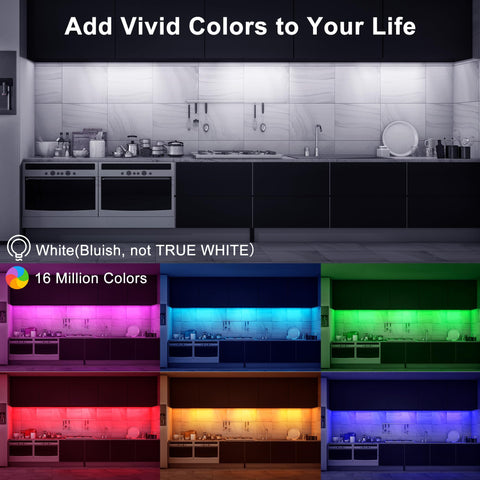 Maylit RGB LED kitchen cabinet light offers vivid colors for customizable mood lighting any time.