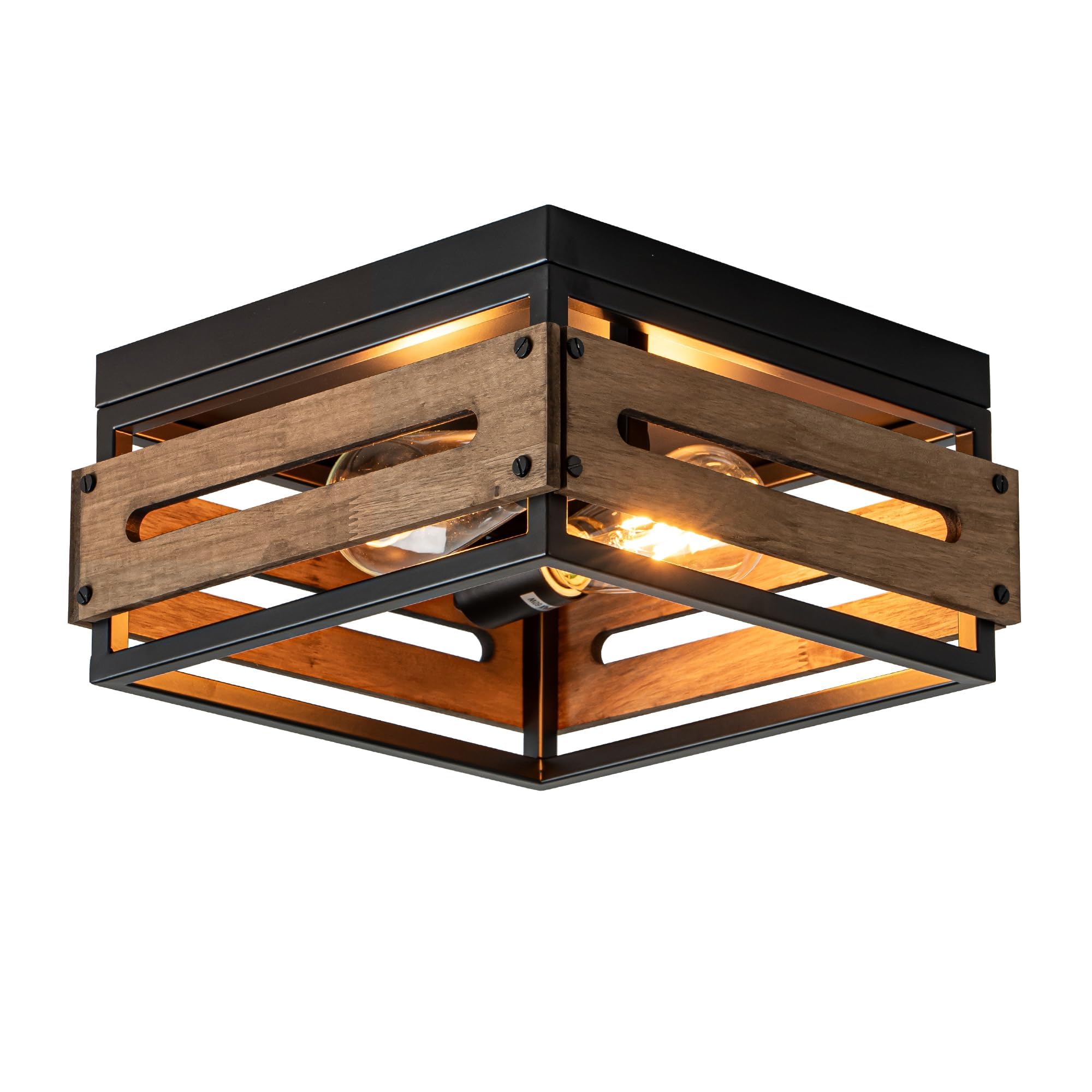 MAYNA farmhouse ceiling light with two rustic lamps enhances entryways
