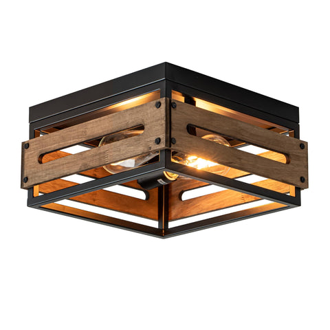 MAYNA farmhouse ceiling light with two rustic lamps enhances entryways