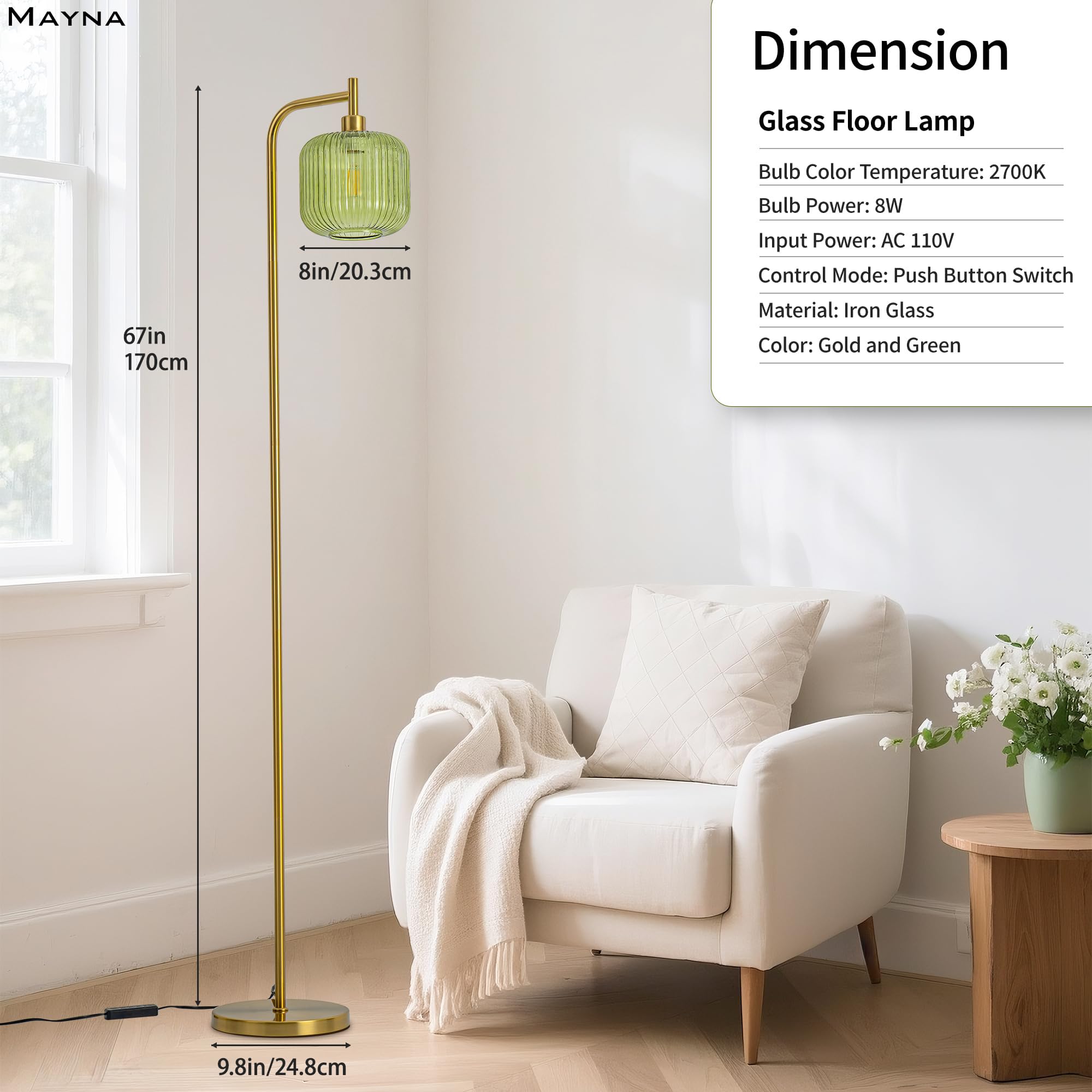 MAYNA floor lamp assembly is tool-free for quick setup.