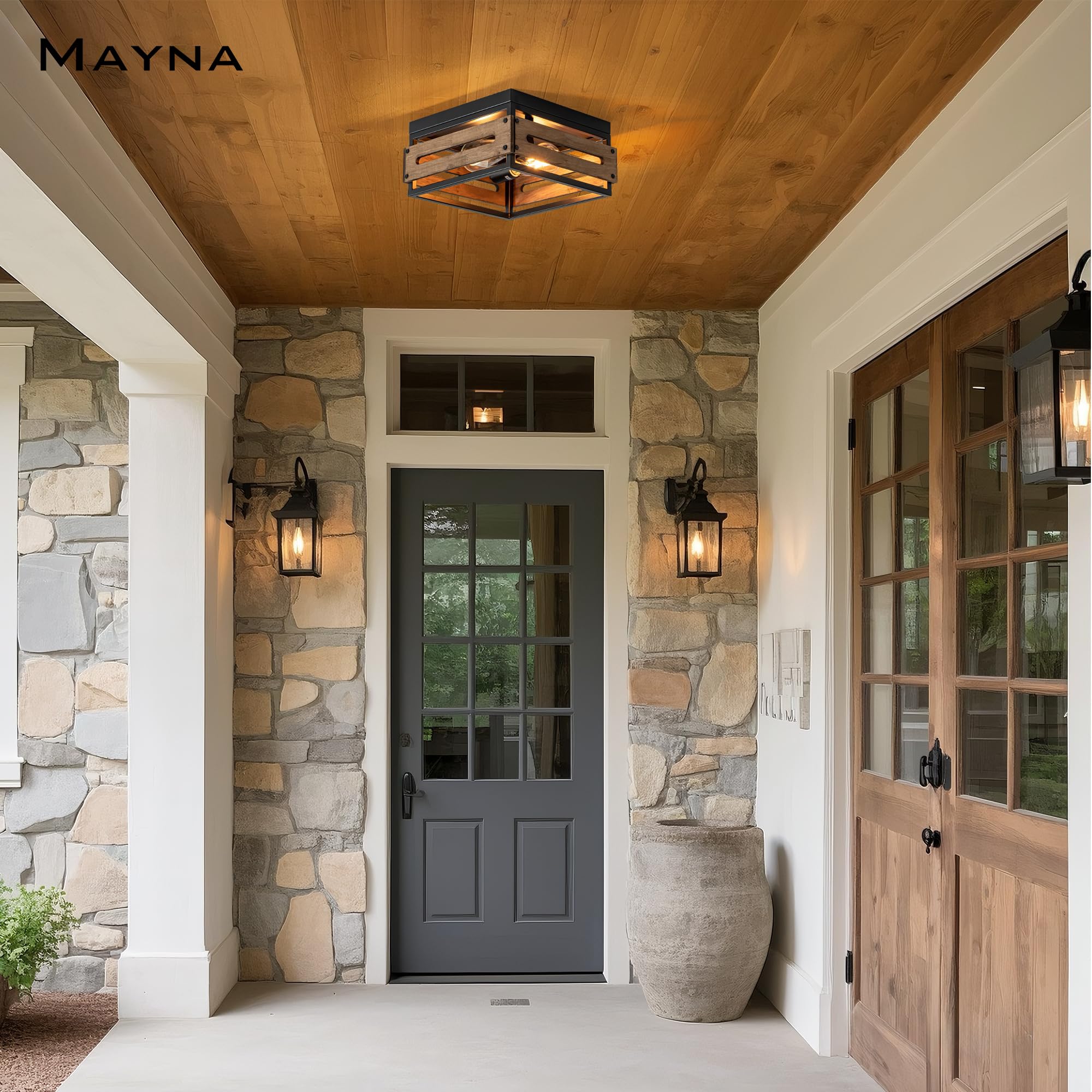 MAYNA square rustic kitchen light blends wood and metal for charm