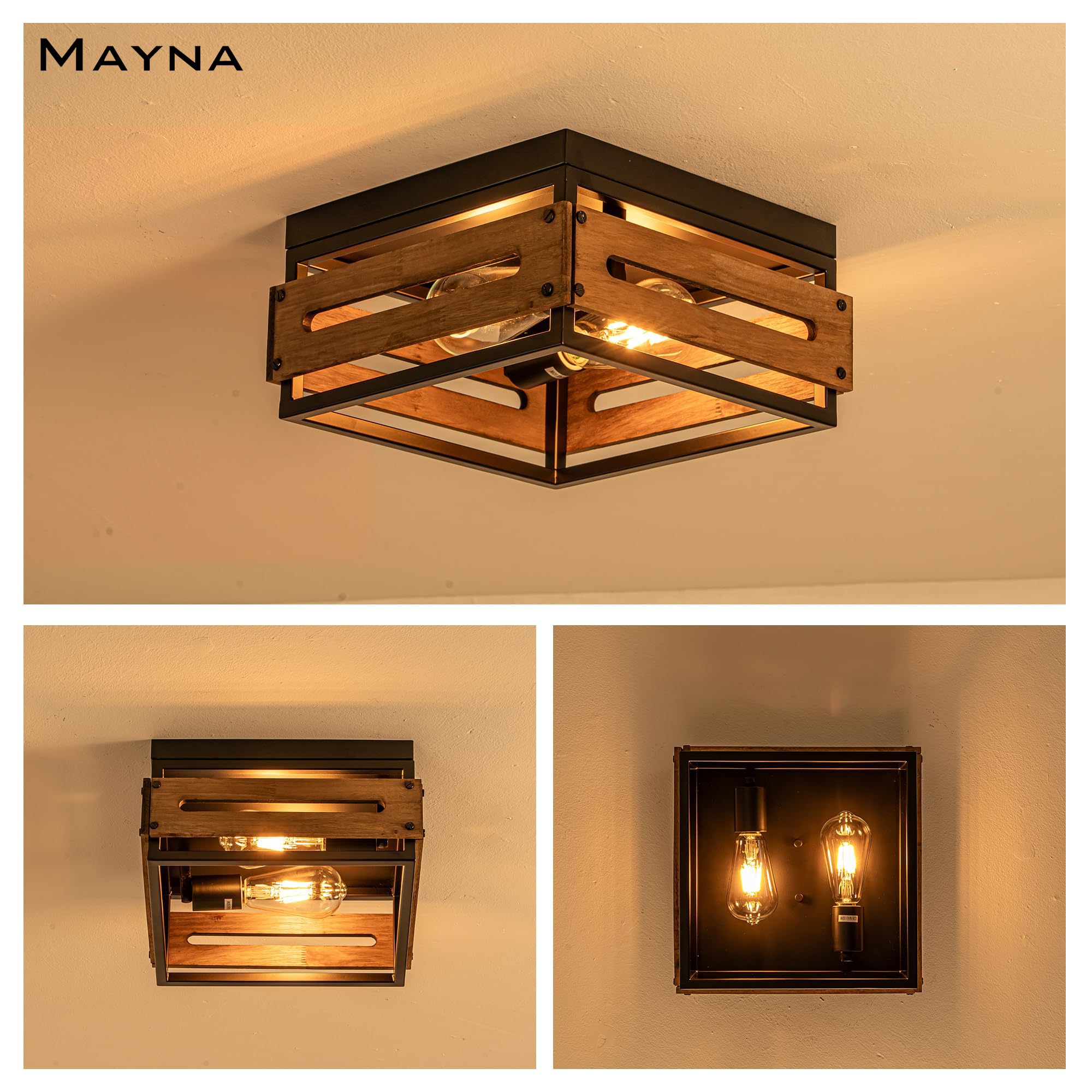 MAYNA woodgrain finish ceiling light adds natural character