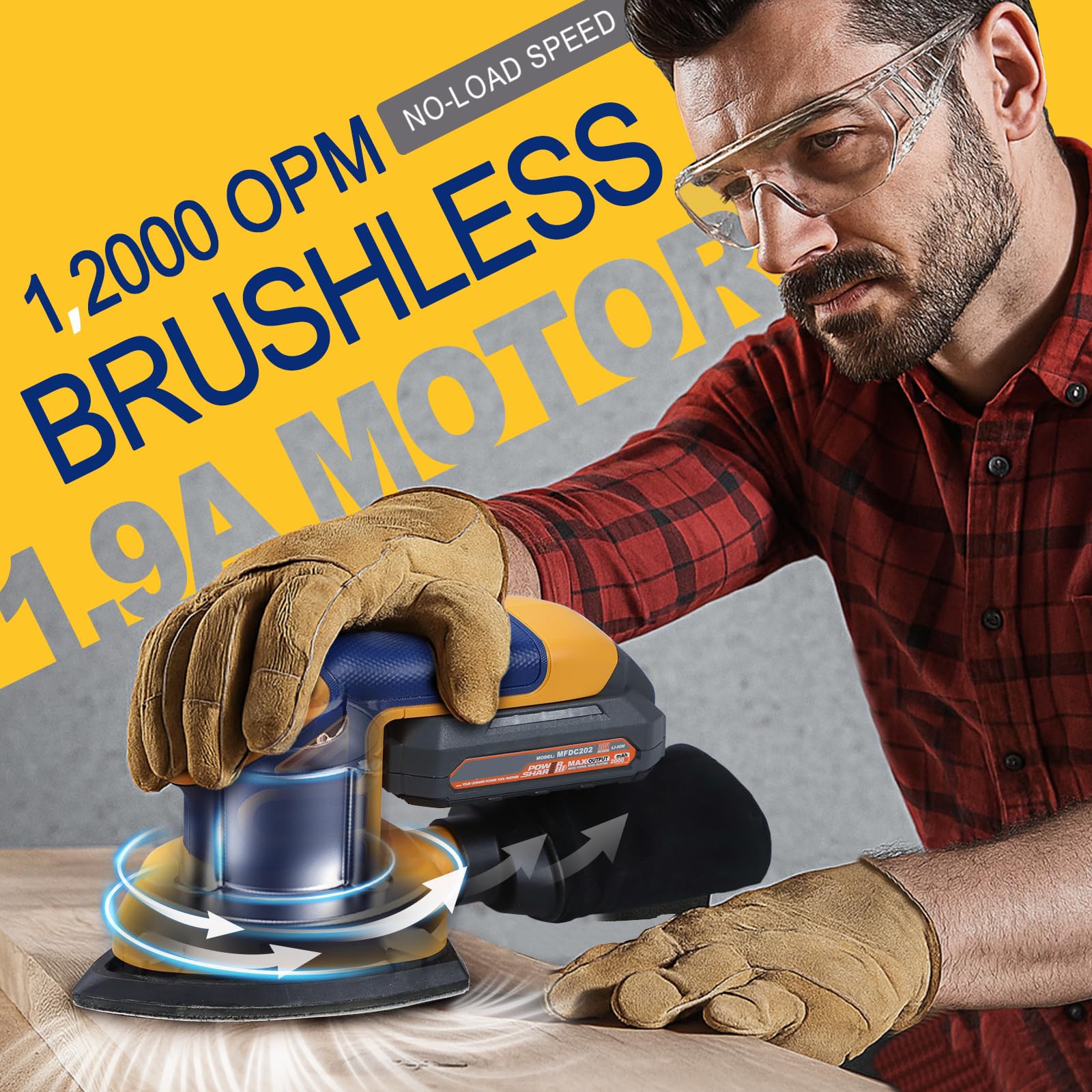 Mayoki brushless motor detail sander delivers smooth, high-speed sanding up to 12,000 OPM.