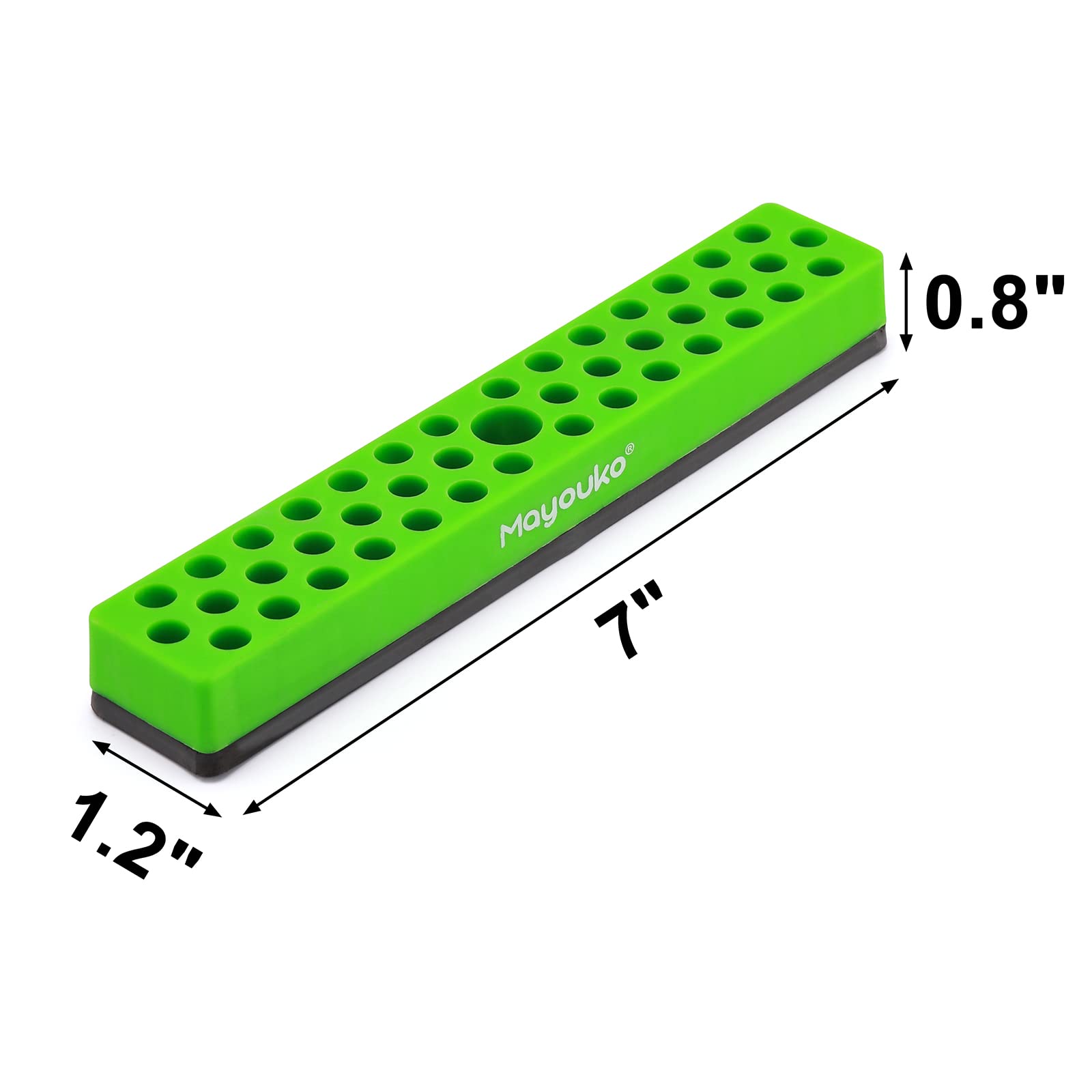 Mayouko 1-4inch hex bit rack side view saves space on a cluttered workbench