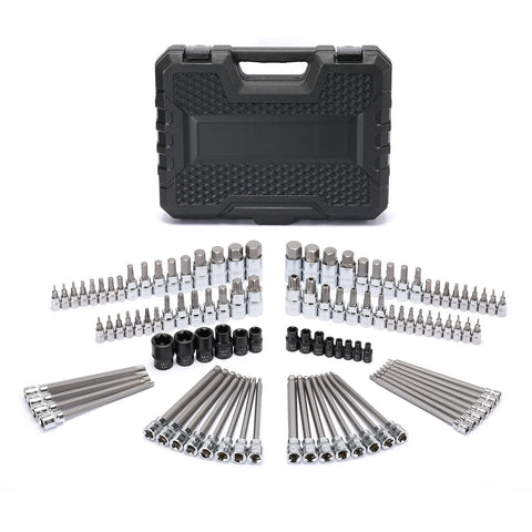Mayouko 107-piece set features long ball-end hex bits for reaching tight fasteners