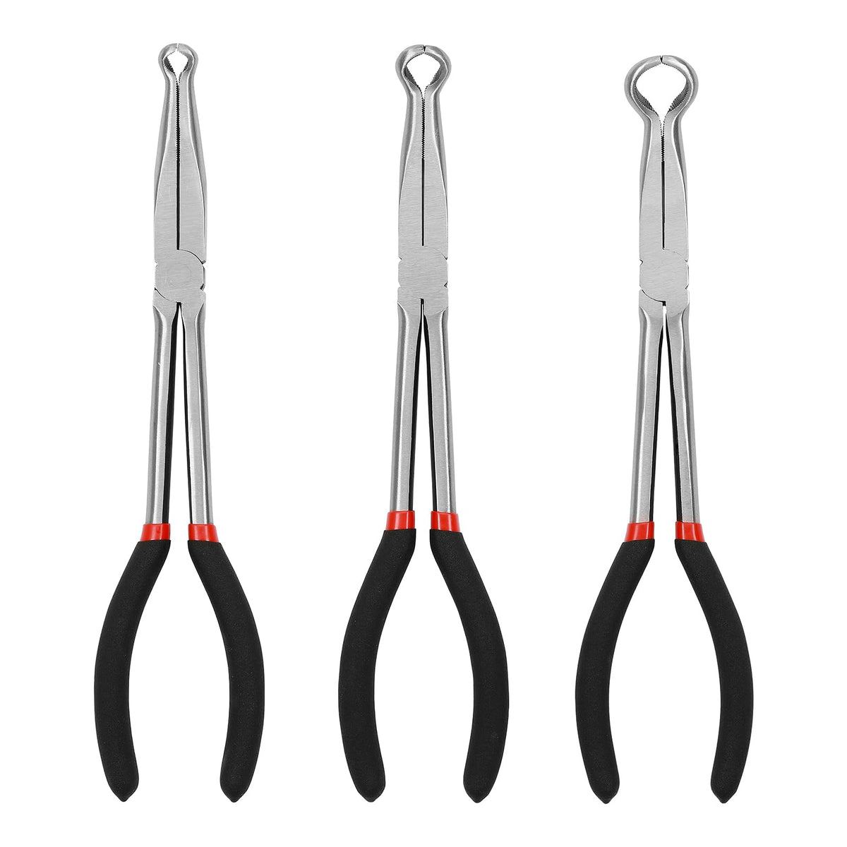 Mayouko 3PCS 11-inch long-reach hose grip pliers set for secure clamping in tight spaces.