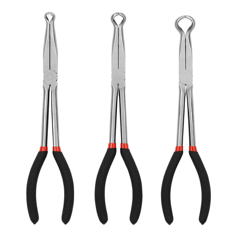 Mayouko 3PCS 11-inch long-reach hose grip pliers set for secure clamping in tight spaces.