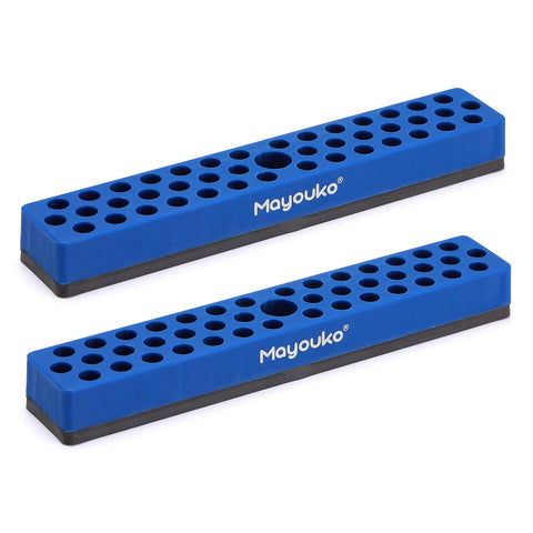 Mayouko 43-hole blue bit holder seen from the side keeps bits organized and accessible.