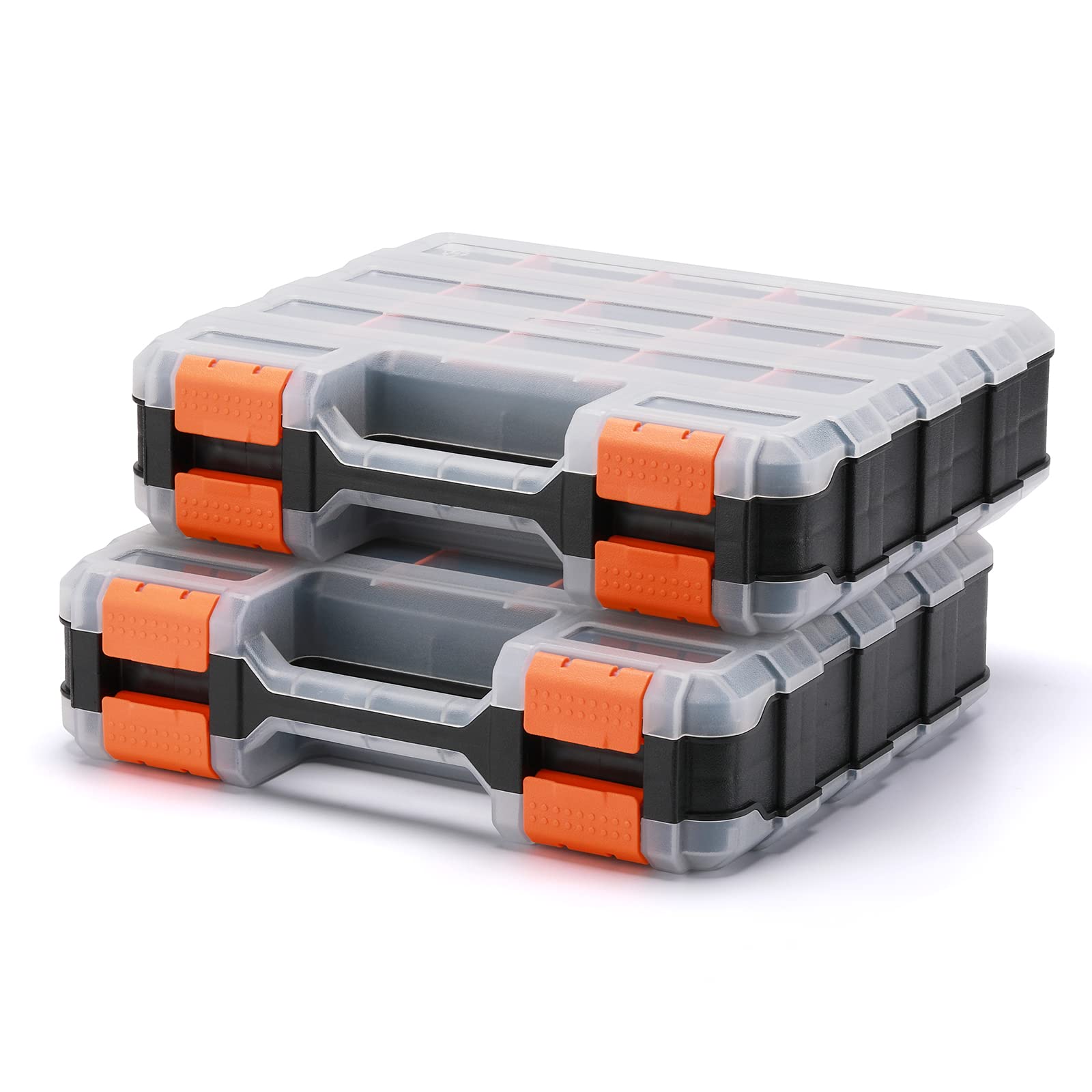 Mayouko double side tools organizer lid-open view with clear lid for quick contents audit