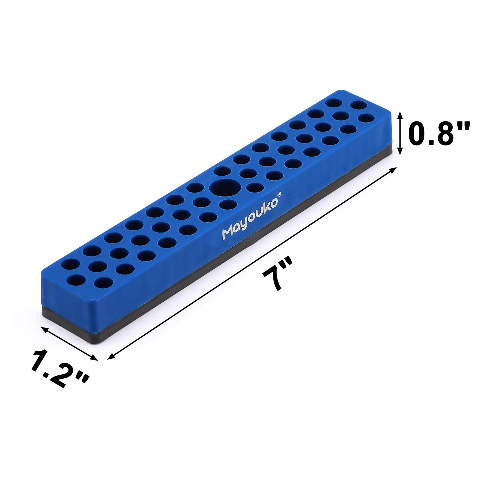 Mayouko blue rack shows open design for quick bit identification.