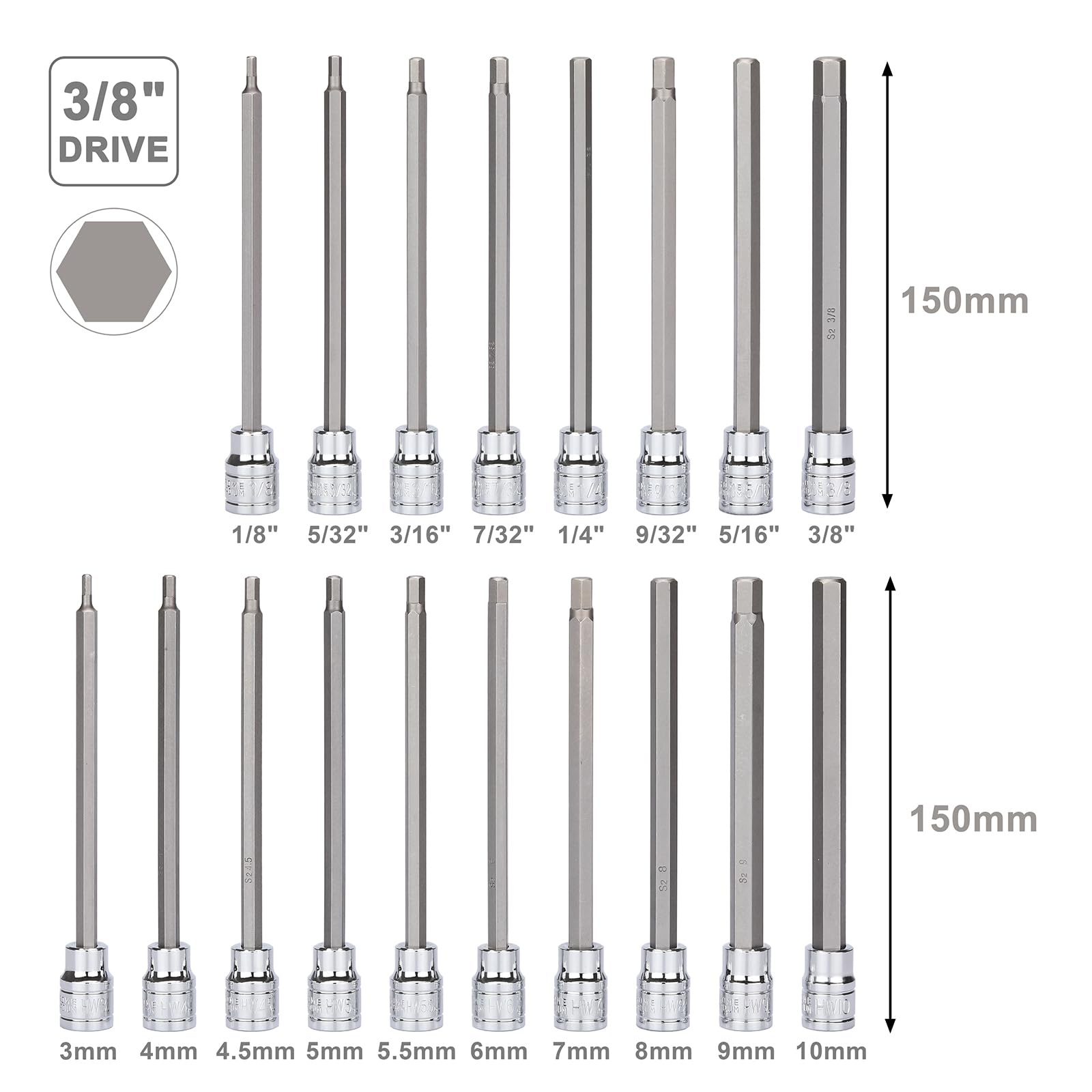 Mayouko long hex bits crafted from S2 steel for enduring hardness.