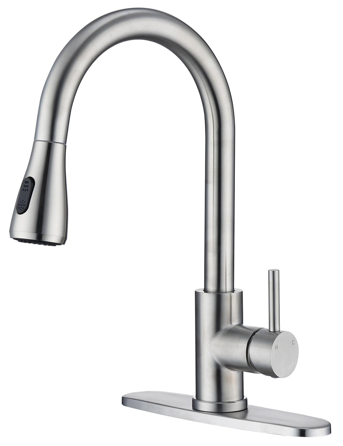 MAYYAYA kitchen faucet pull-down sprayer in brushed nickel for easy cleaning