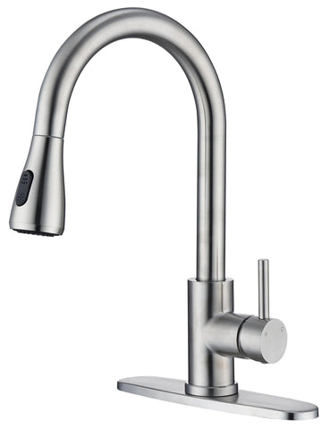 MAYYAYA kitchen faucet pull-down sprayer in brushed nickel for easy cleaning