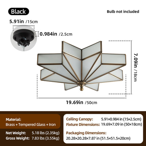 Mazu House Black Star flush supports E26 bulbs for versatile lighting options.