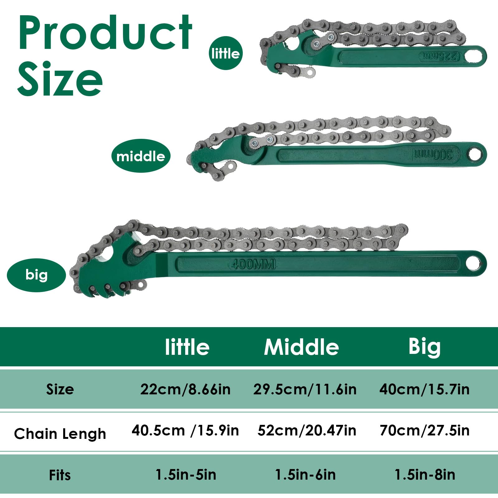 MBAIYO 16-inch chain wrench tackles large pipe fittings securely.