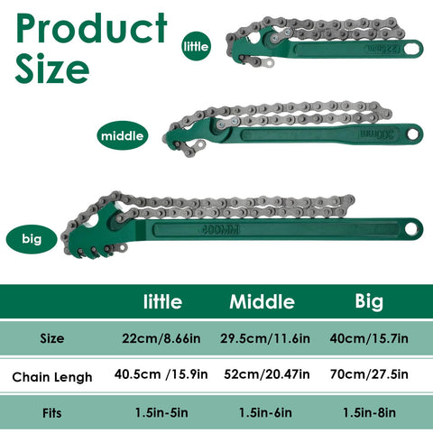 MBAIYO 16-inch chain wrench tackles large pipe fittings securely.