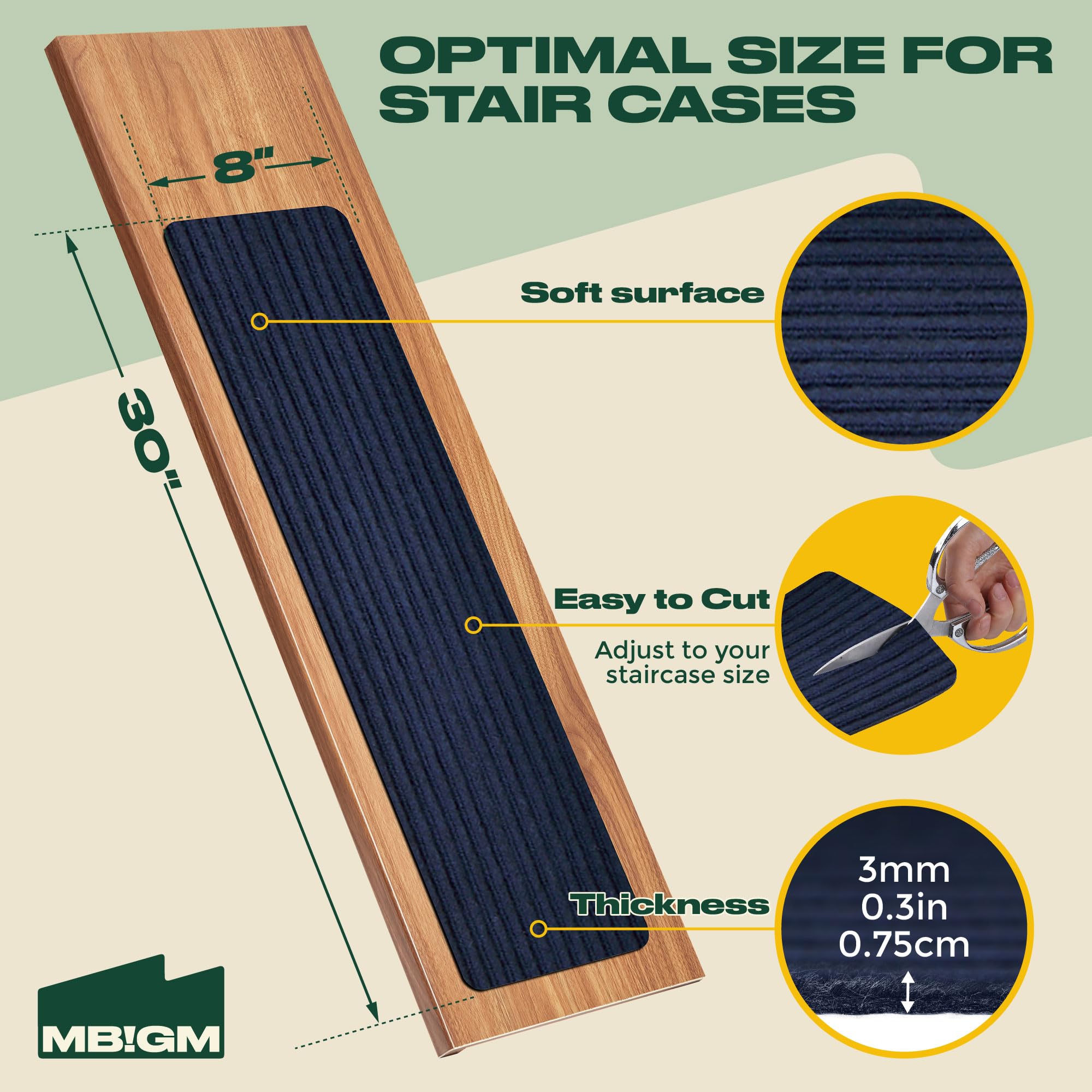 MBIGM stair tread with adhesive-back navy for quick installation