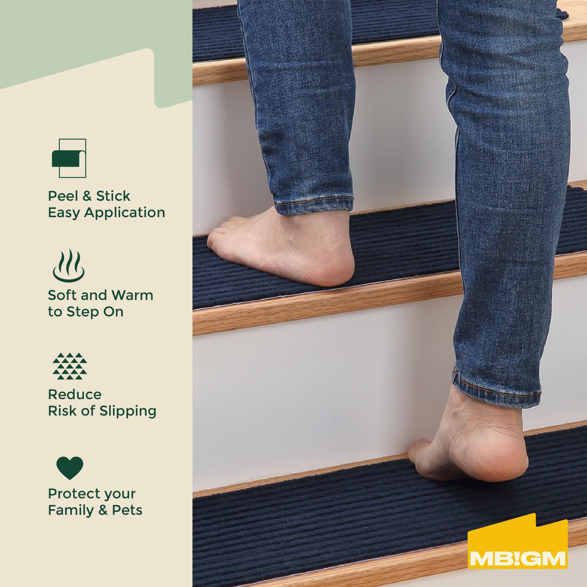 MBIGM stair tread cutting guide shows easy DIY fitting for irregular steps