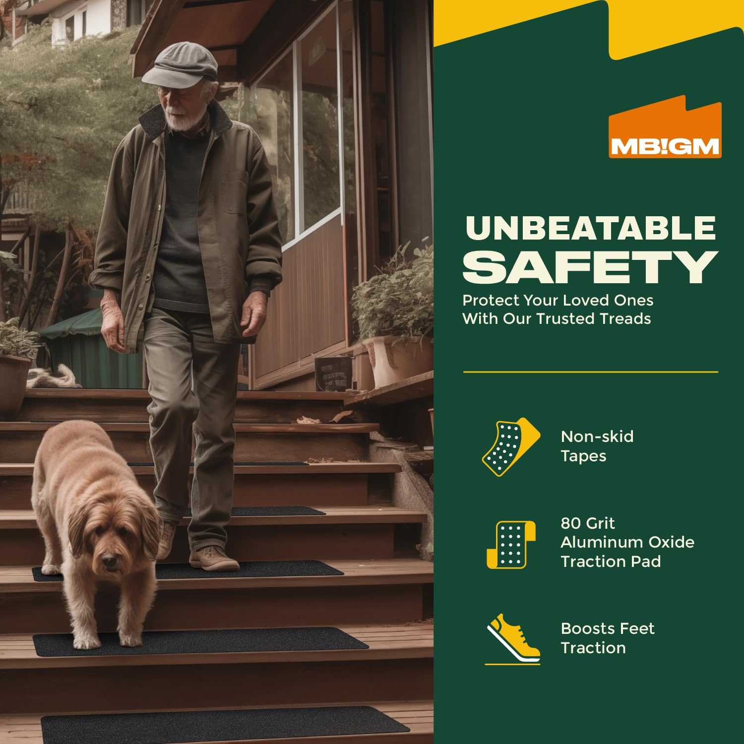MBIGM surface-compatible stair treads stick on various materials.