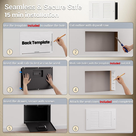 Mboko wall safe with magnetic vent attachment secures the vent cover quietly.