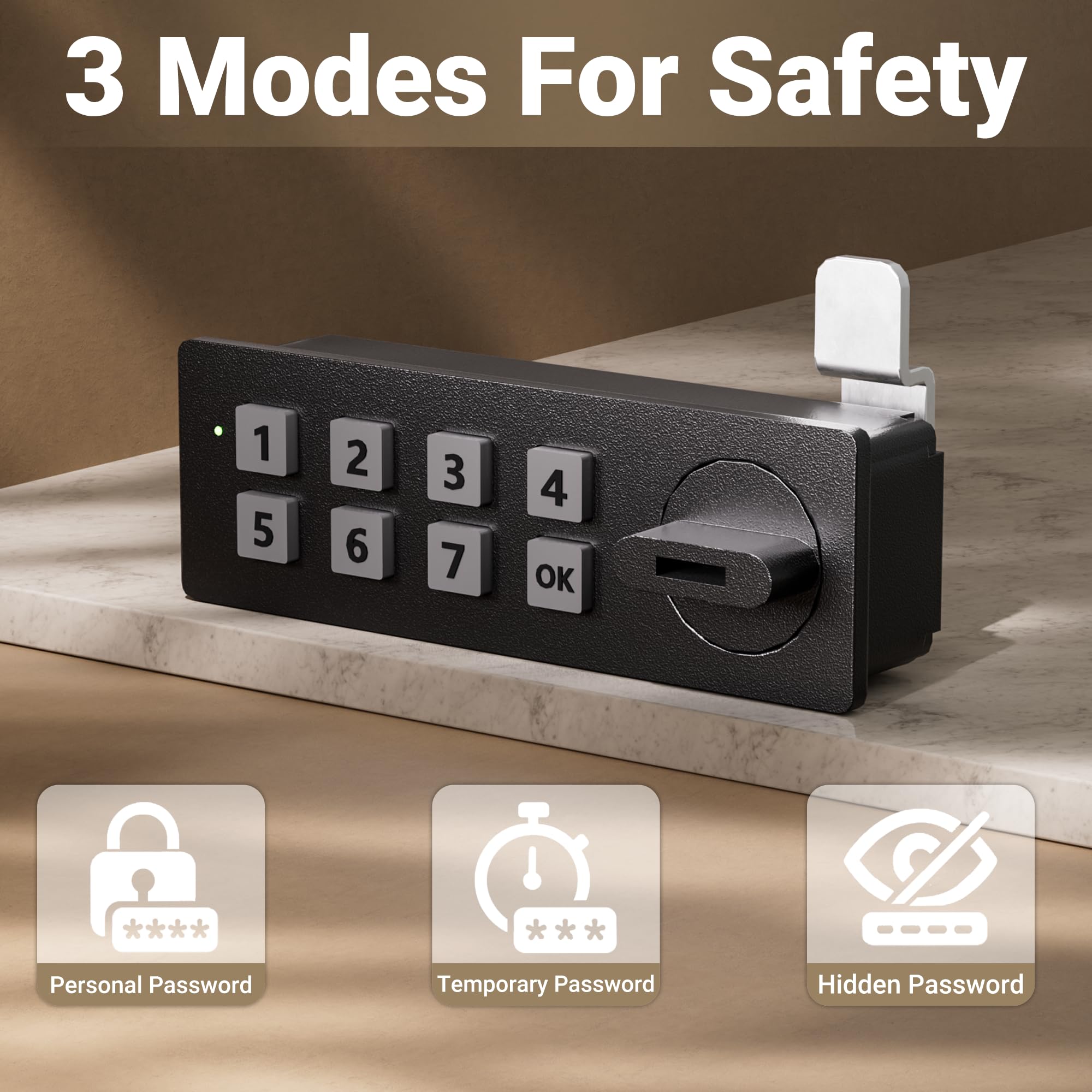 Mboko wall safe in public mode offers temporary codes for guests.