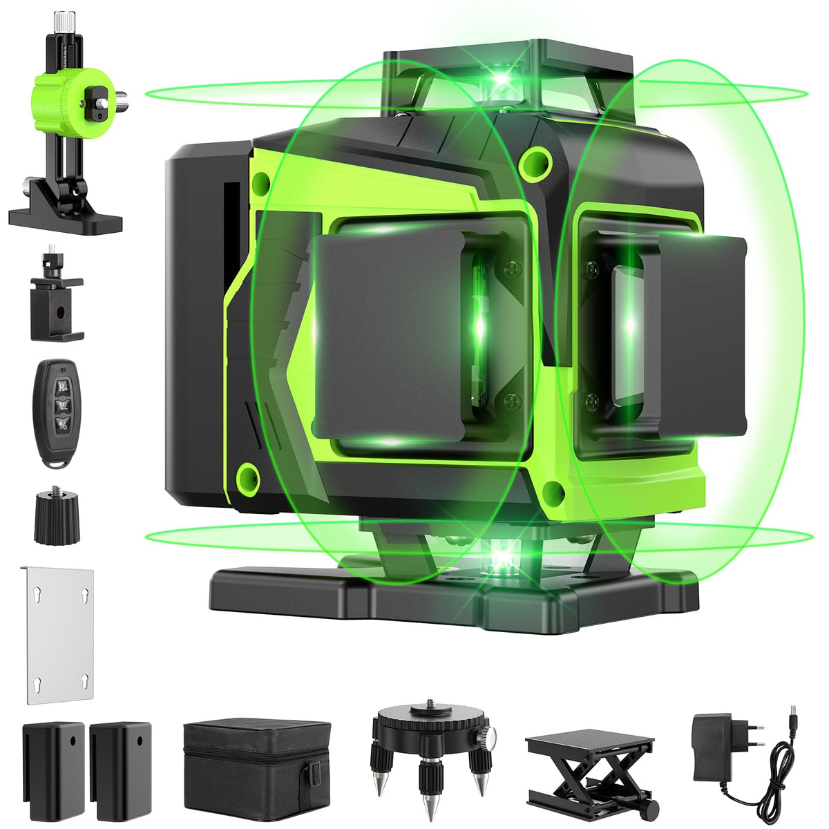MBYULO 16 Line Laser Level 360° front view shows bright green lines for precise leveling
