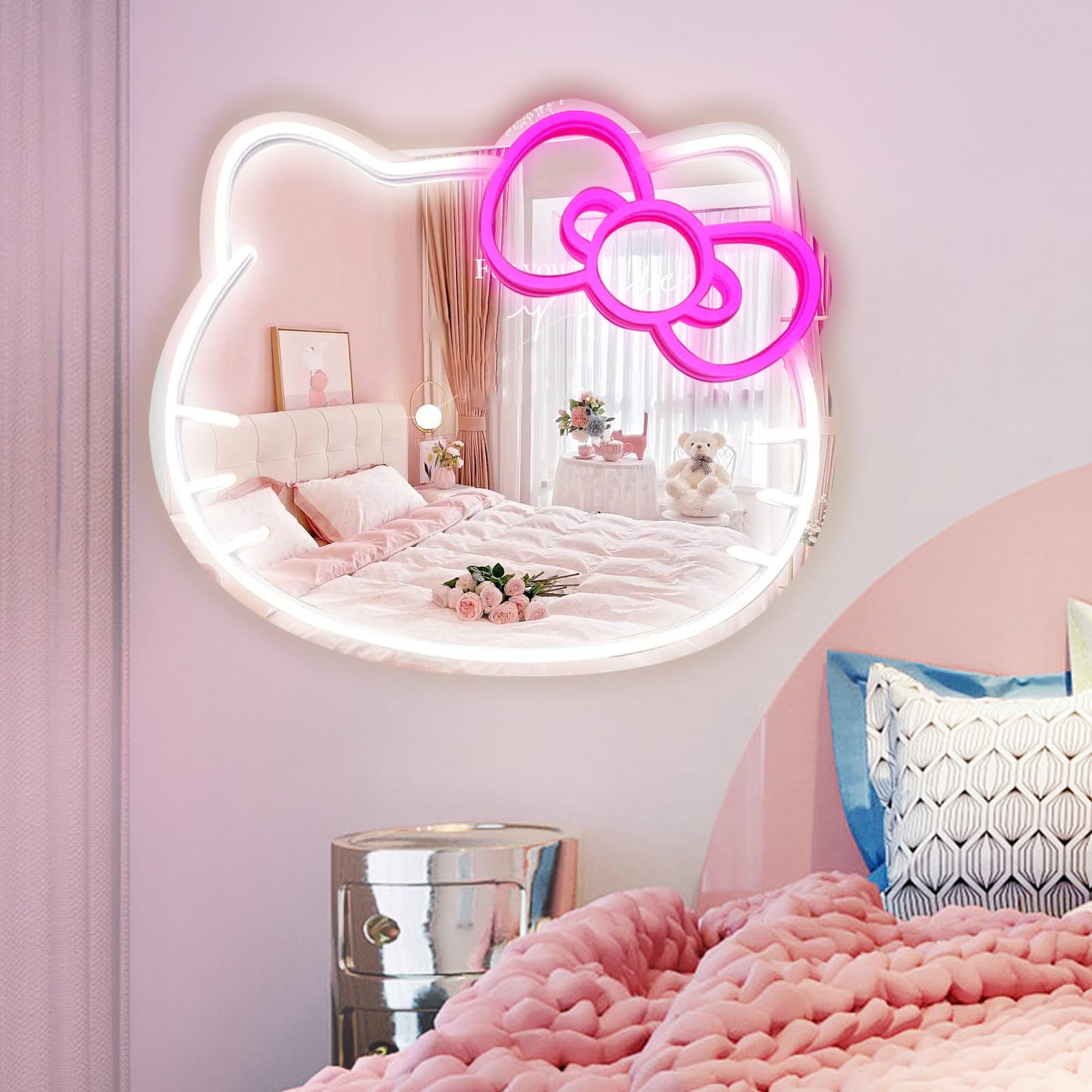 MCJSGSP Anime Hello Kit mirror with light offers precise makeup and cozy room glow.
