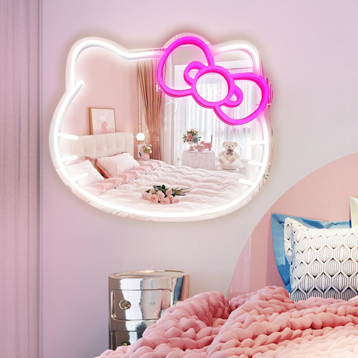 MCJSGSP Anime Hello Kit mirror with light offers precise makeup and cozy room glow.