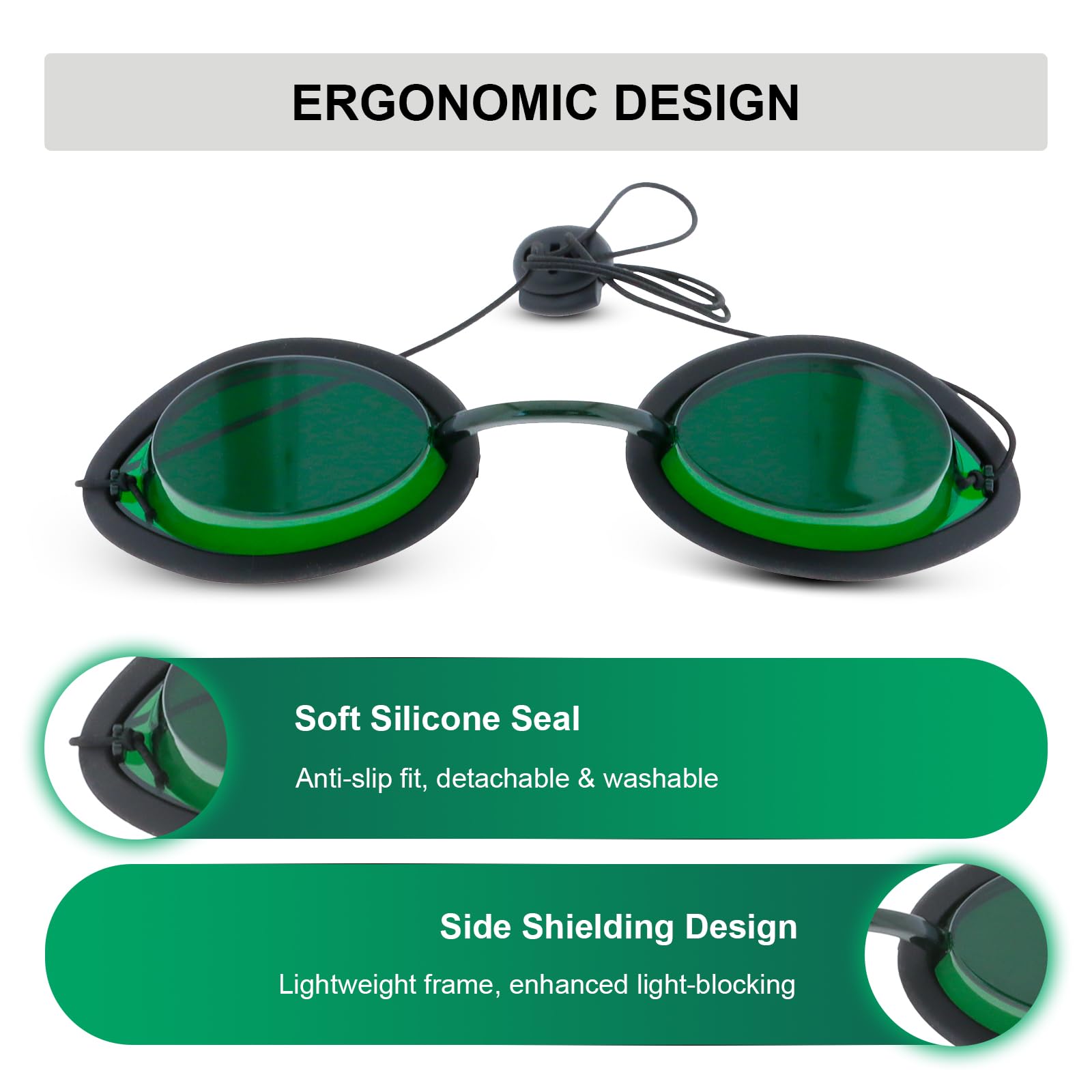 MCWlaser goggles use silicone seal for a snug, durable fit during sessions.
