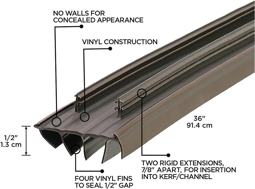 Close-up of vinyl fins on M-D Kerf Style door bottom