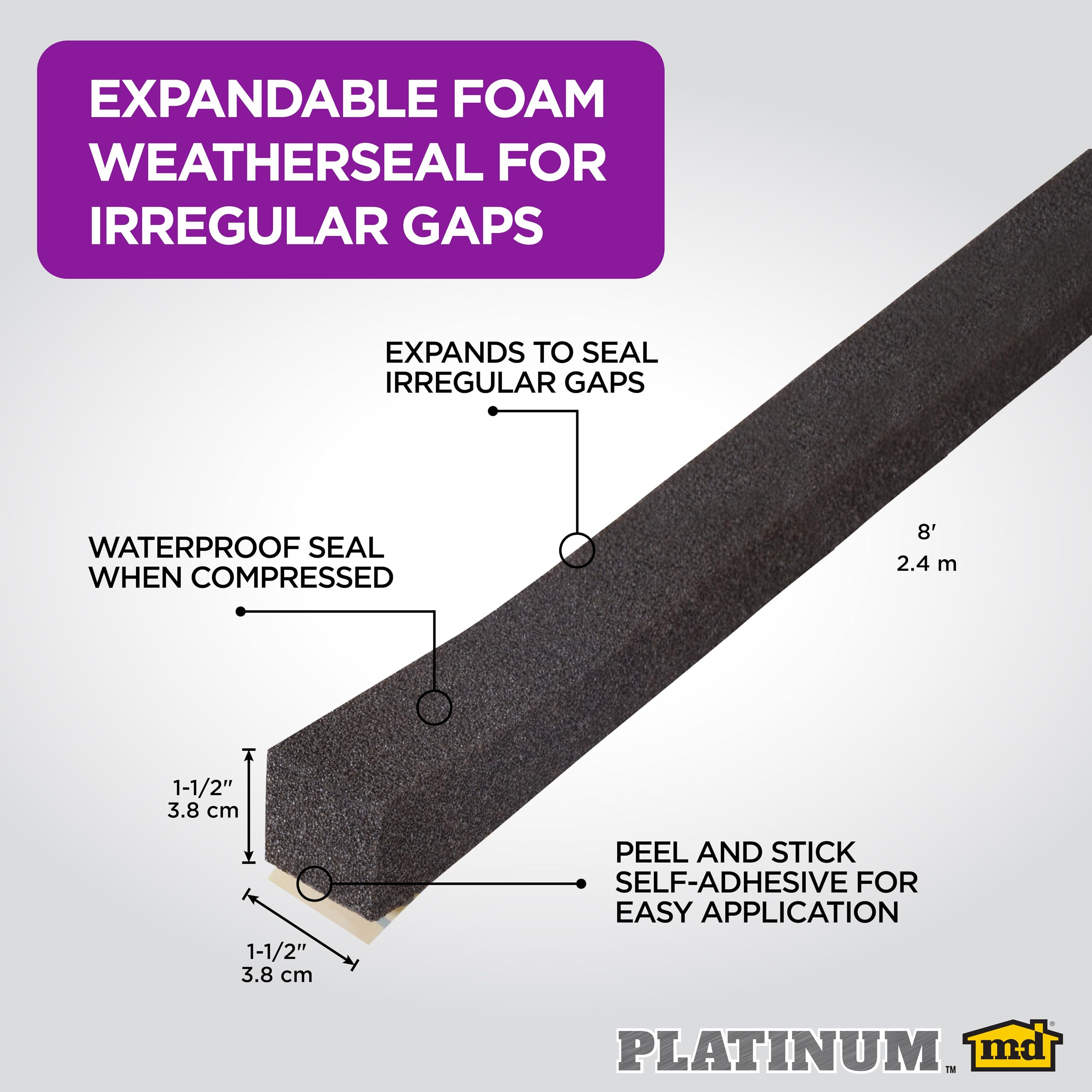 M-D Building Products weatherseal open-cell foam detail adapting to irregular window gaps