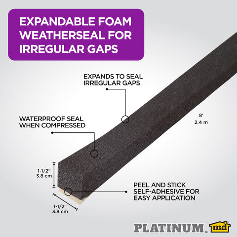 M-D Building Products weatherseal open-cell foam detail adapting to irregular window gaps