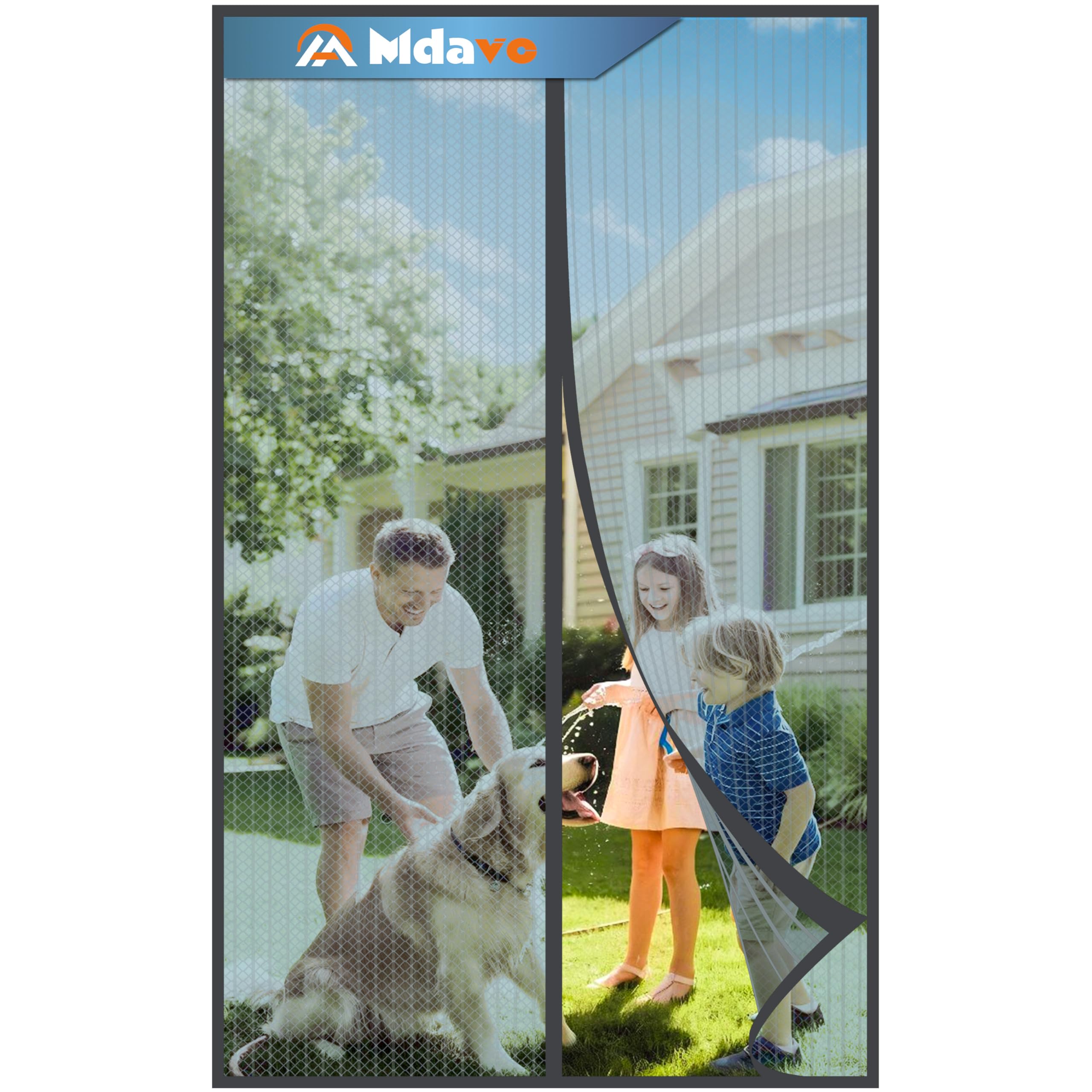 Mdavo magnetic screen door 36x80 front view showing wide opening and pest protection
