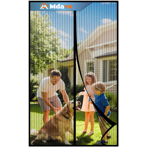 Mdavo magnetic screen door in doorway with seal showing hands-free entry and bug protection.