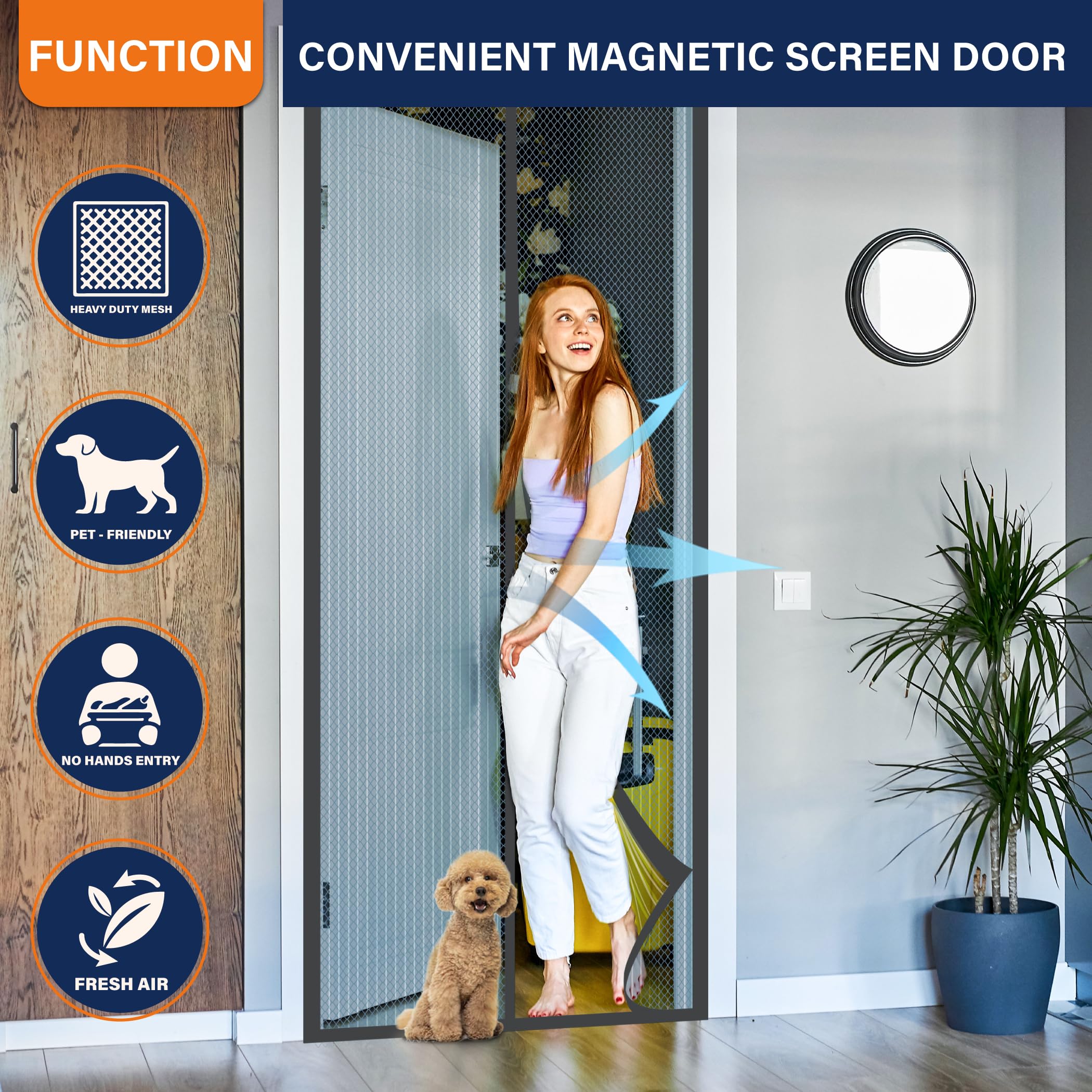 Mdavo magnetic screen door durable mesh detail with clear airflow