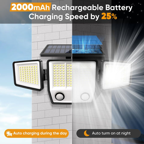 MDCMDCM 3000lm solar flood light brightens gardens and driveways after dusk