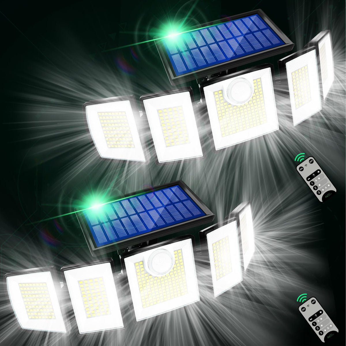 MDCMDCM outdoor solar lights with 416 LEDs delivering 3000 lumens for wide-area lighting