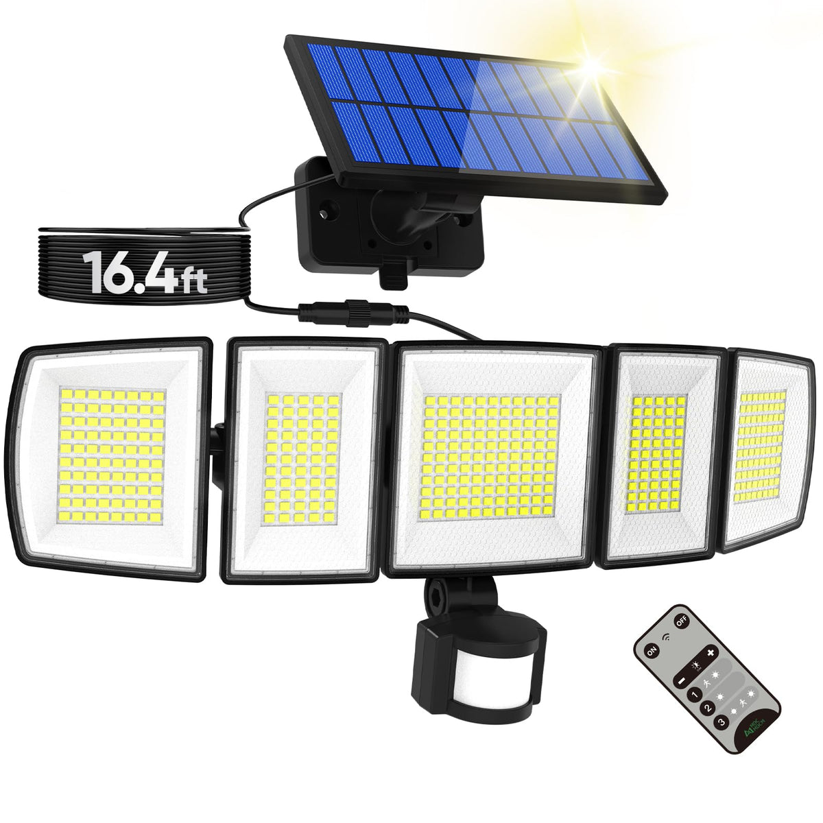 MDCMDCM solar motion lights with 16.4 ft cable for flexible outdoor installation.
