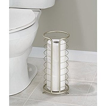 mdesign freestanding toilet paper holder with raised base keeps rolls off the floor for cleanliness