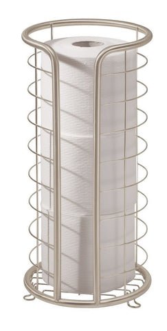 mdesign metal toilet paper holder stand with three-roll storage for quick reserve access