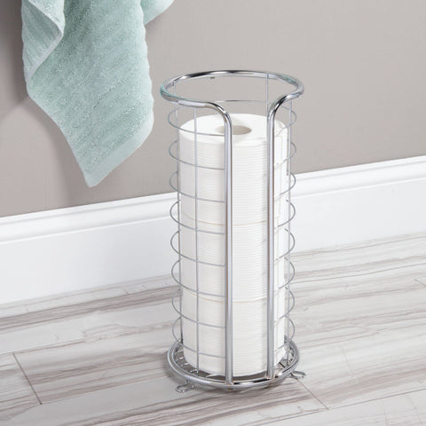 MDesign chrome toilet paper organizer for inside cabinet shelves