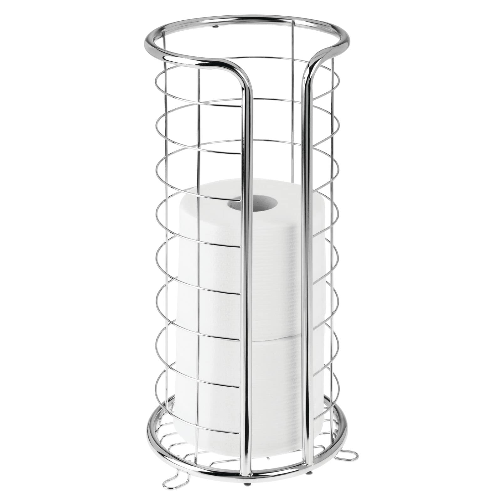 MDesign OmniCollection chrome toilet paper stand for under-sink storage