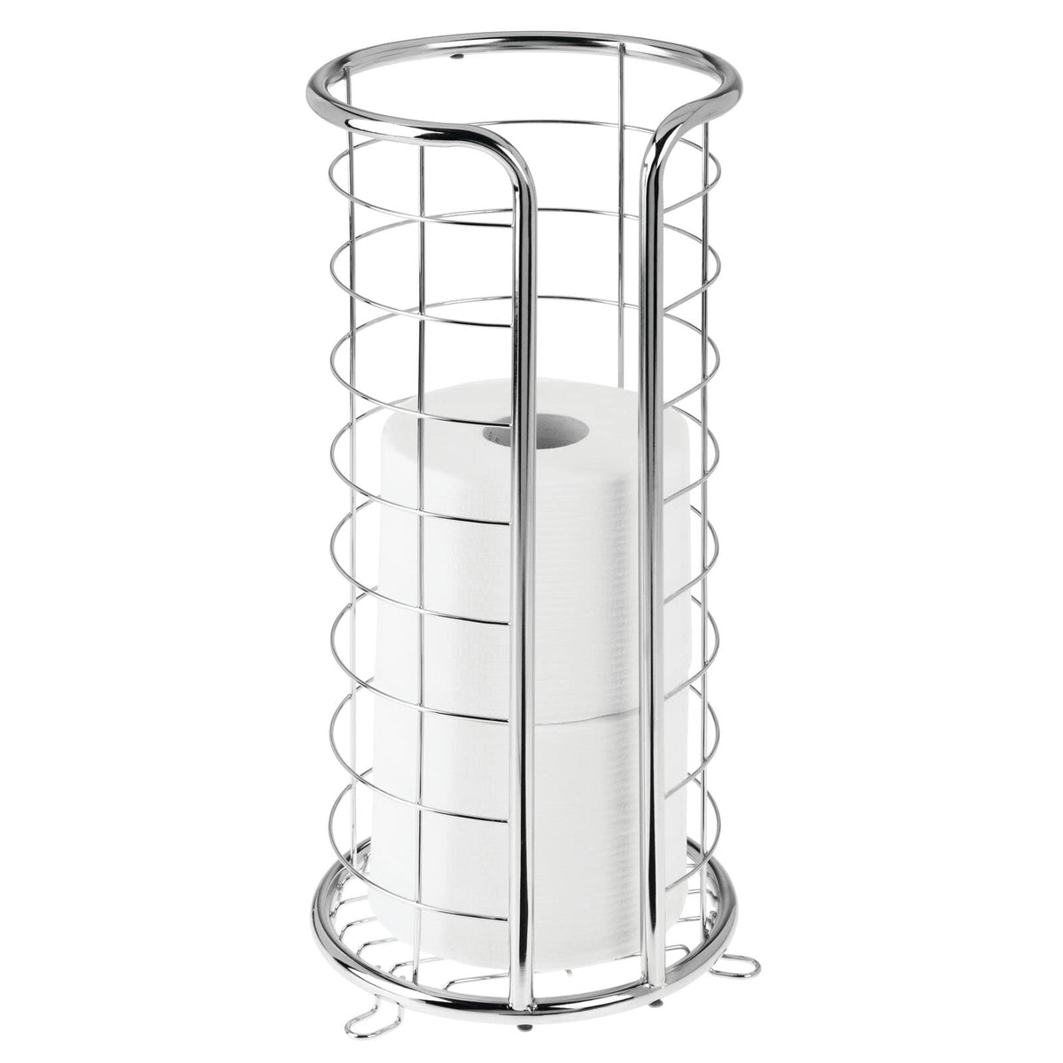 MDesign OmniCollection chrome toilet paper stand for under-sink storage