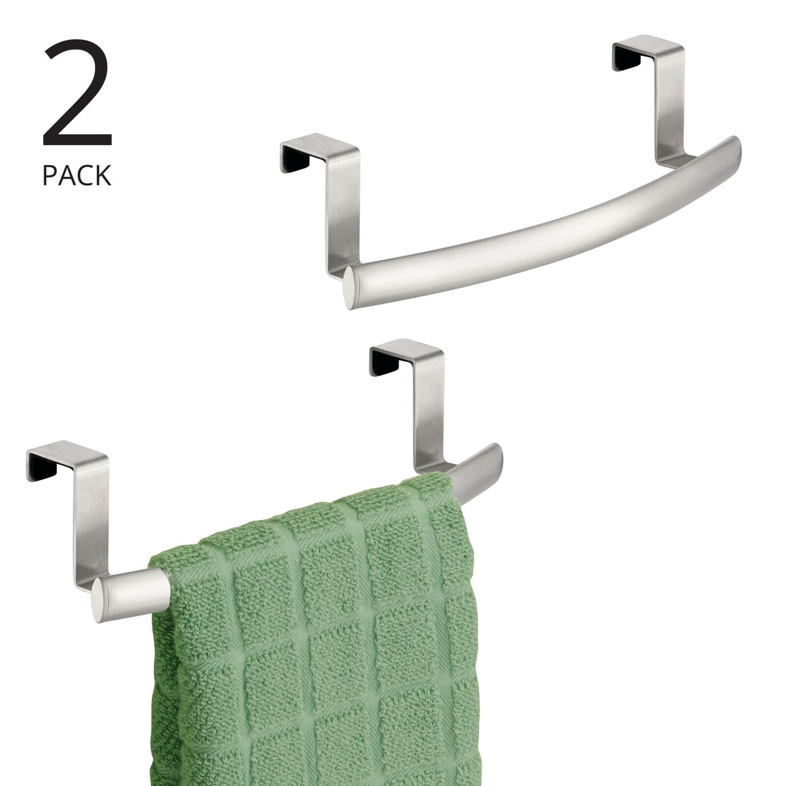 mDesign over-door towel bar installed on a cabinet front for easy reach.