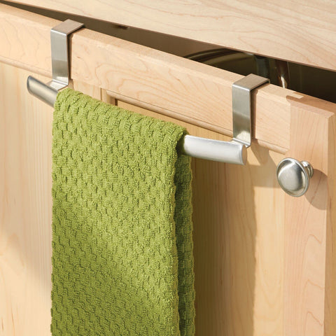 mDesign curved towel rack fits kitchen or bath doors with style.