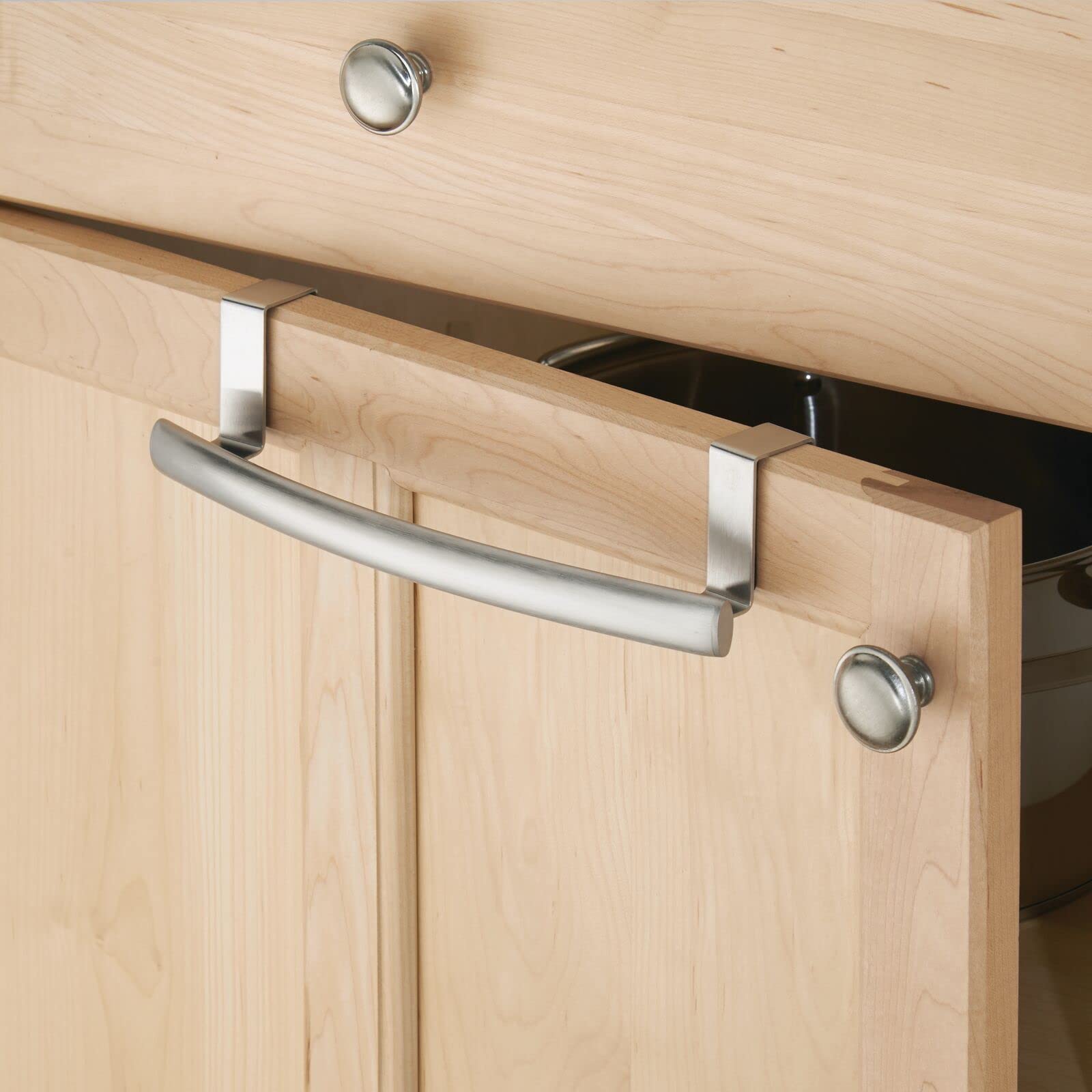 mDesign over-door bar suitable for hand towels, dish towels, and washcloths.