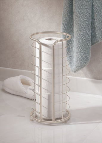 mdesign toilet paper holder stand open-top front cutaway for fast grab-and-go rolls
